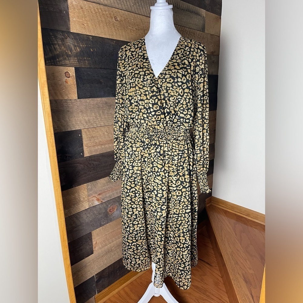 WHO WHAT WEAR Black & Yellow Cheetah Print Dress Size Large